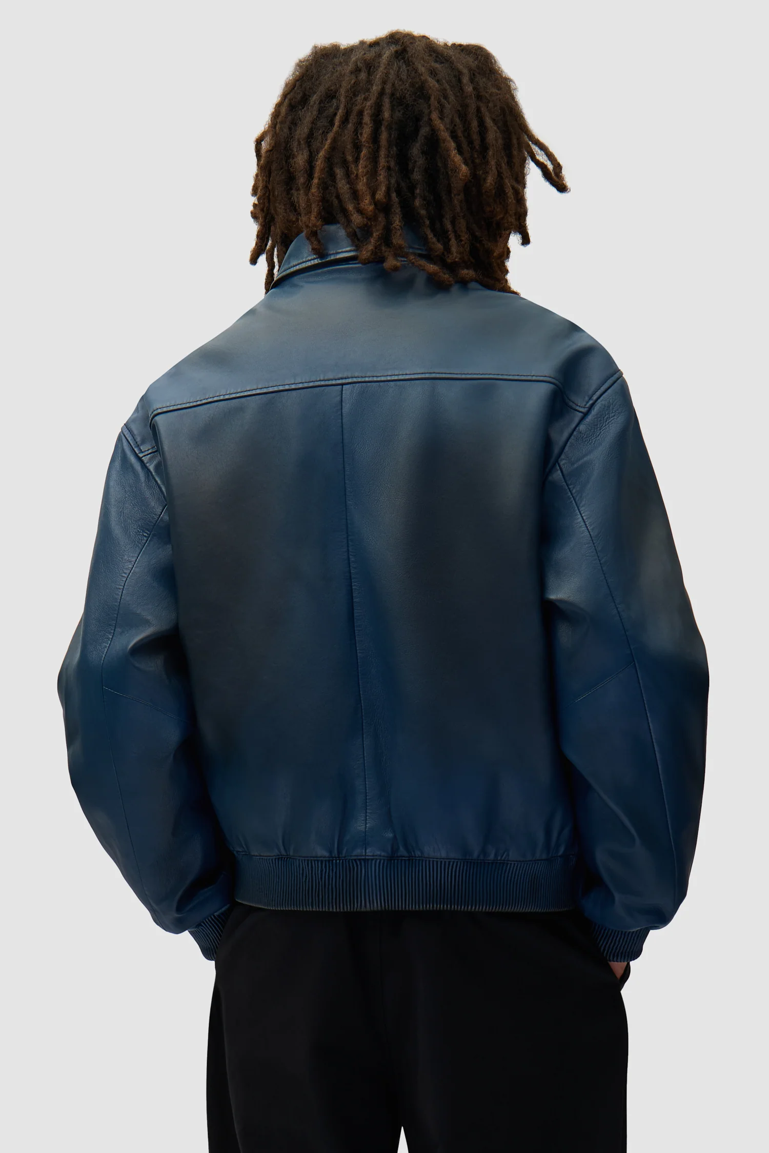 Veste en cuir délavé - Marine - Image 3