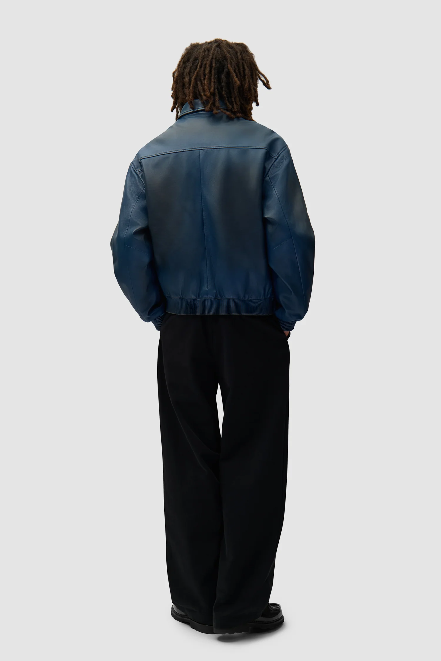 Veste en cuir délavé - Marine - Image 6