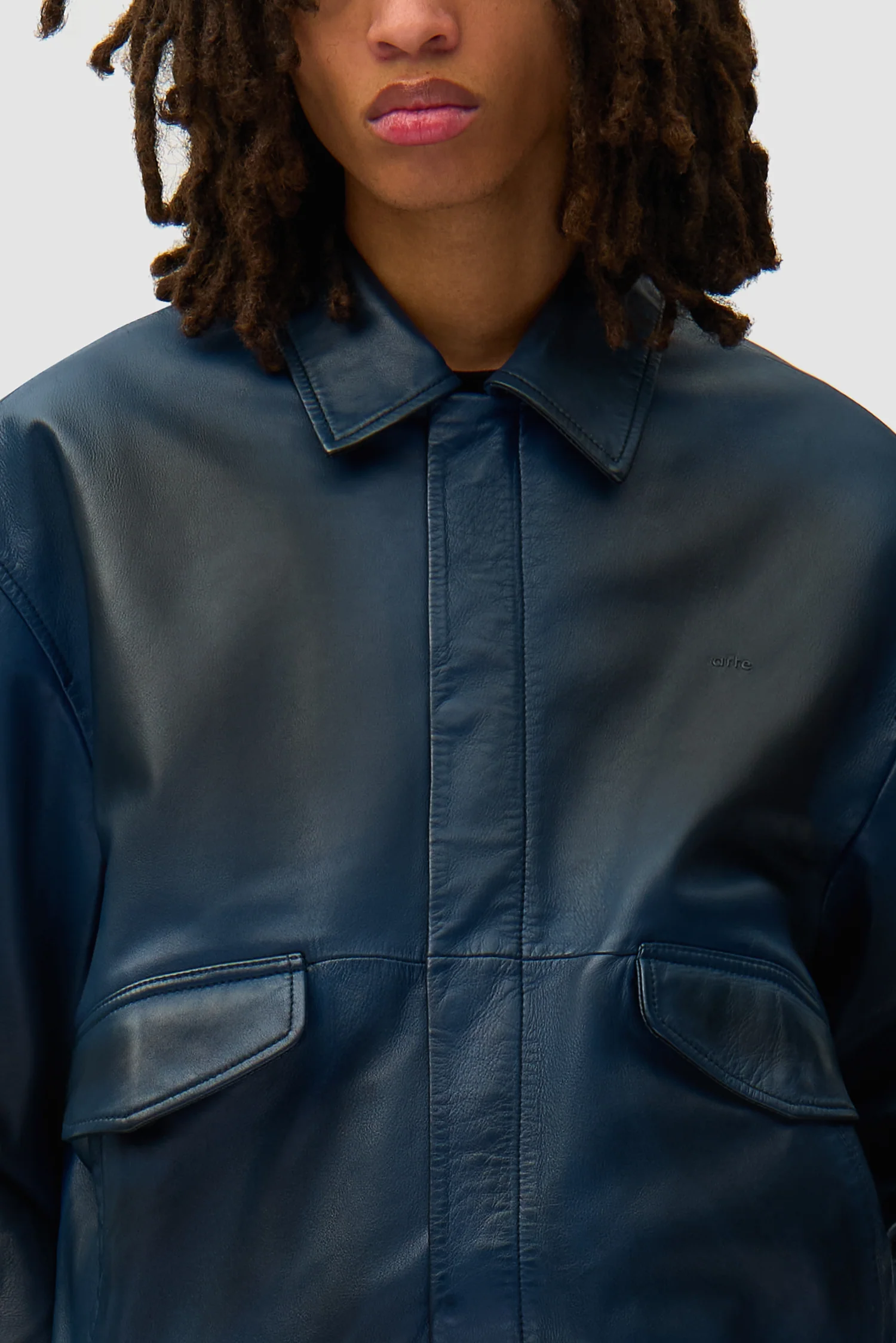 Veste en cuir délavé - Marine - Image 8