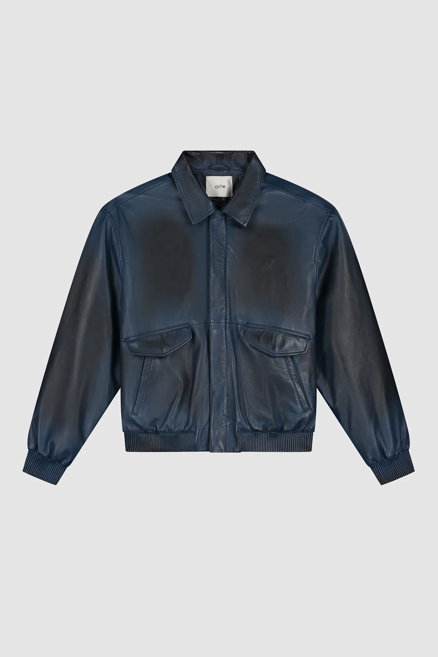 Veste en cuir délavé - Marine - Image 9