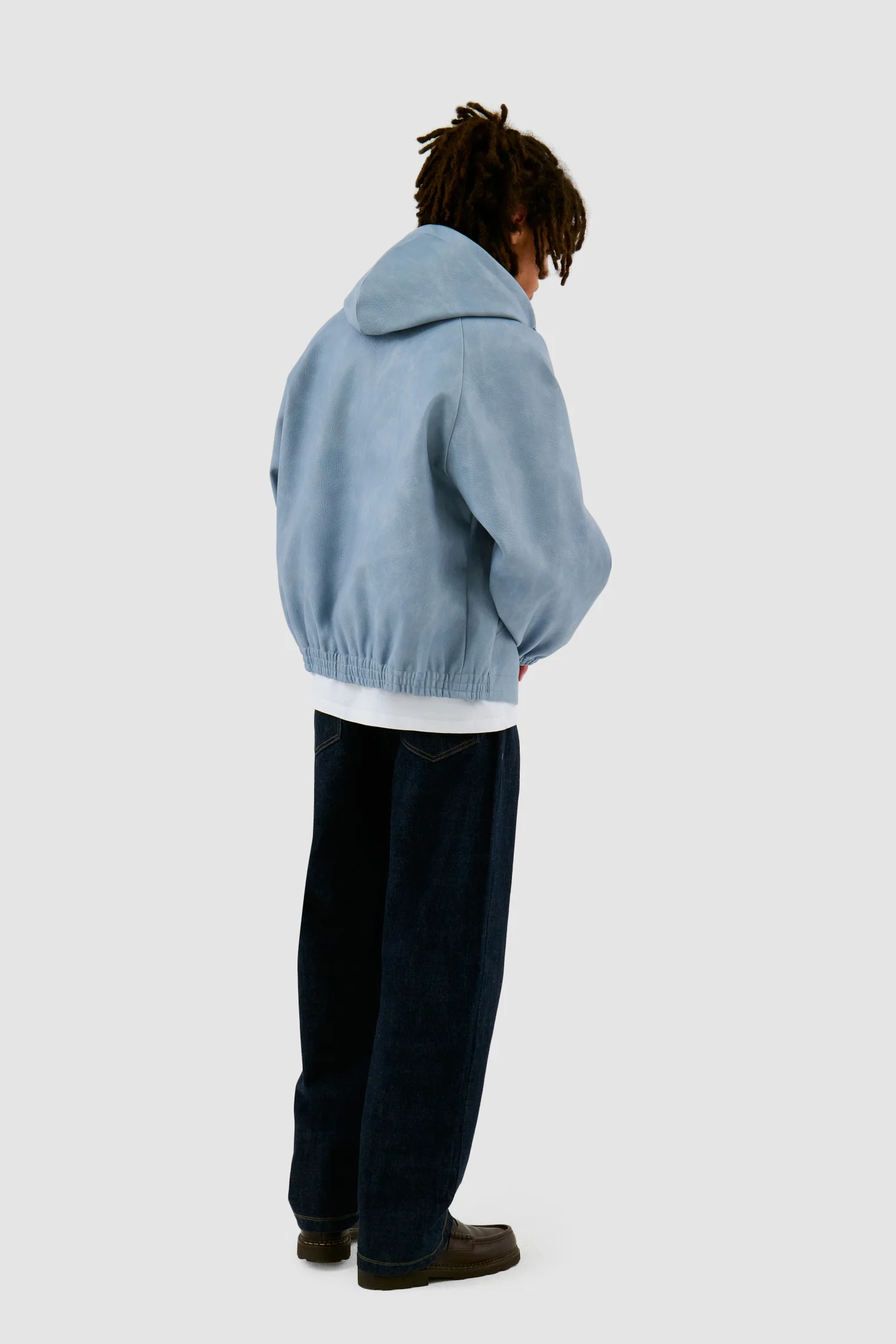 Veste à capuche en cuir - Bleu - Image 6