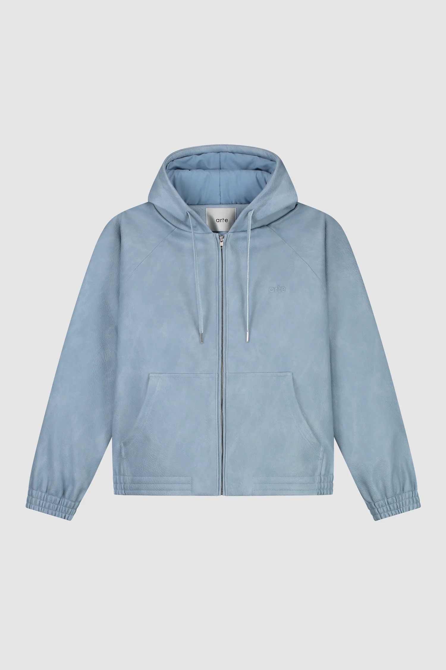 Veste à capuche en cuir - Bleu - Image 8