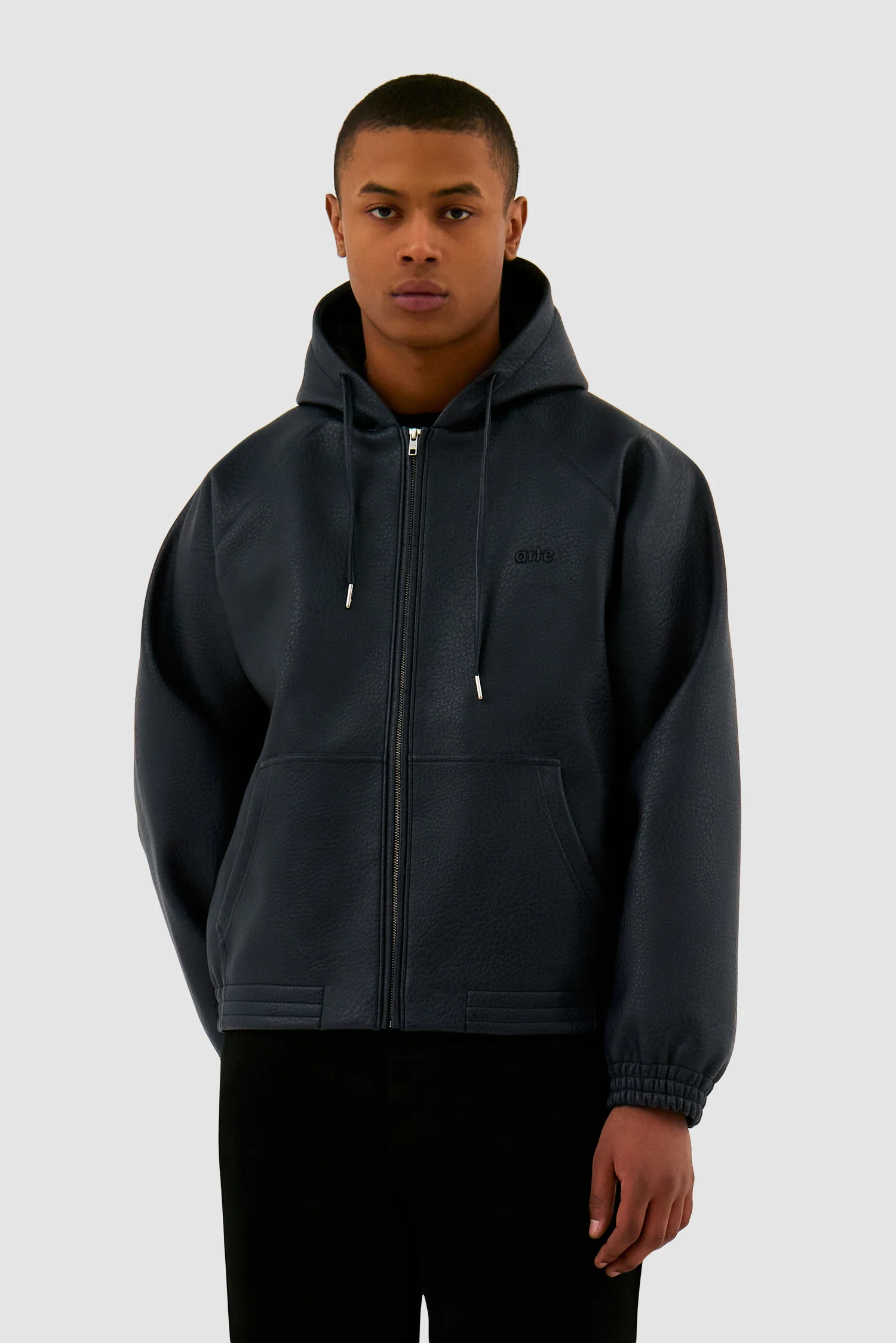Veste à capuche en cuir - Marine - Image 2