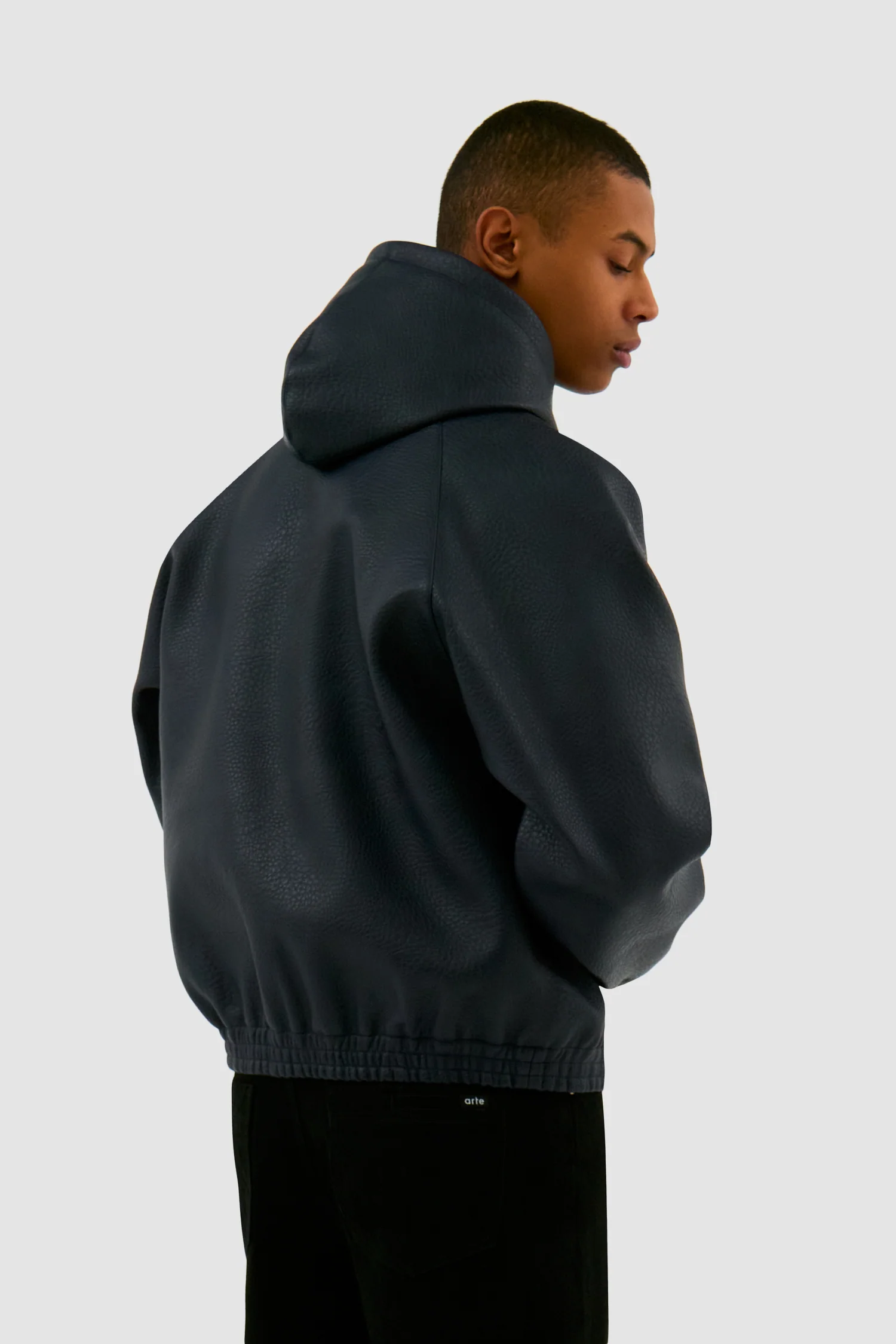 Veste à capuche en cuir - Marine - Image 3