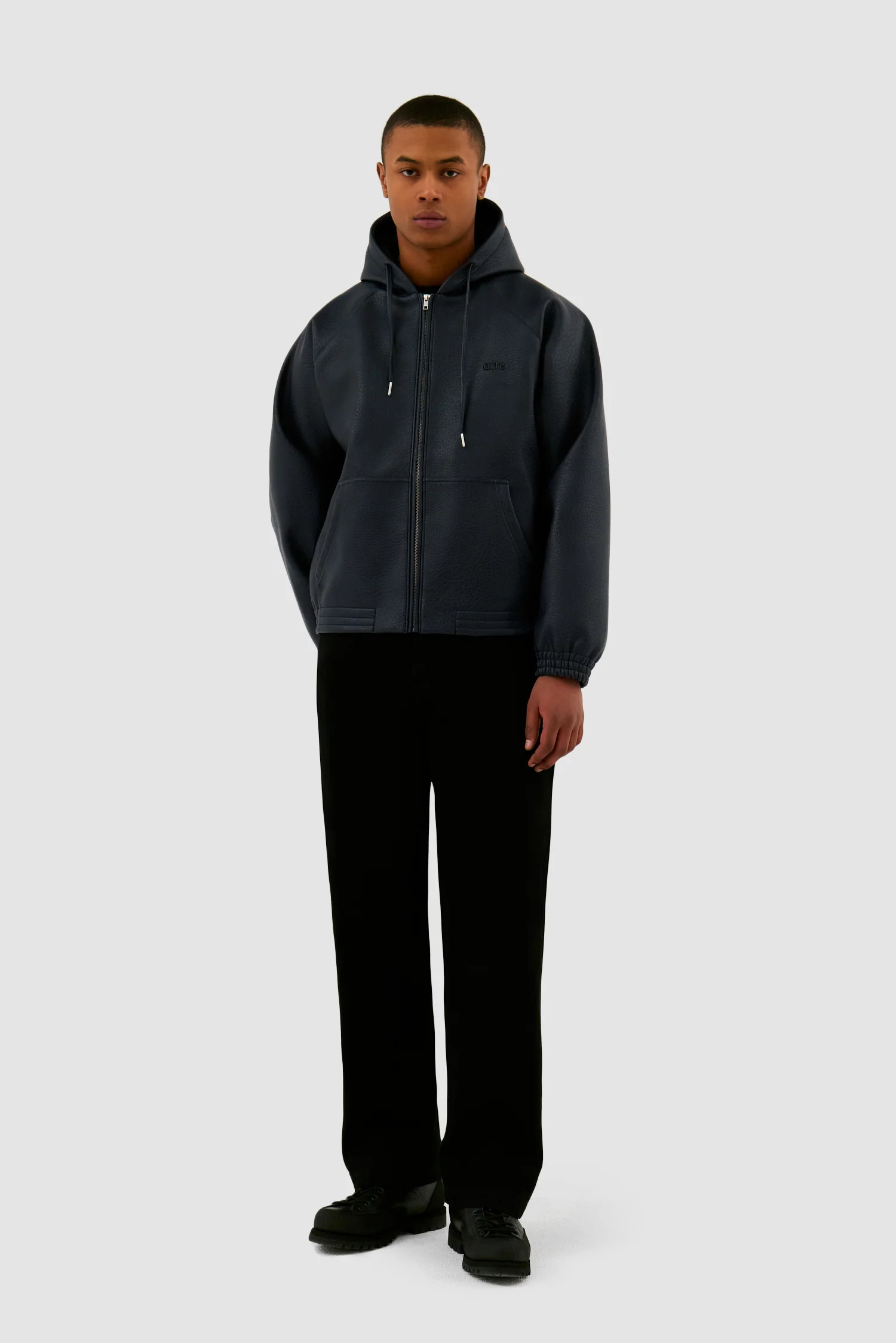 Veste à capuche en cuir - Marine - Image 4
