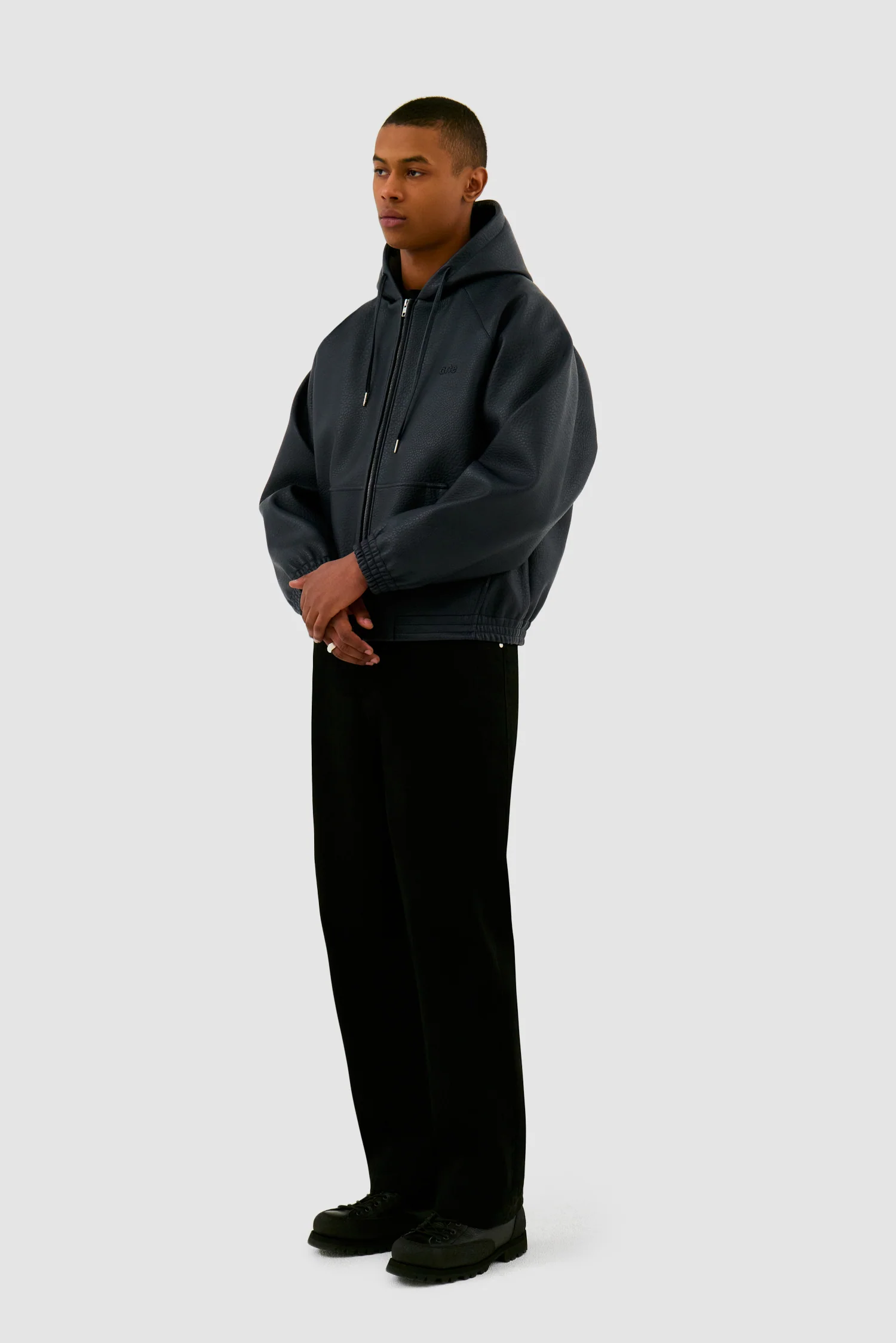 Veste à capuche en cuir - Marine - Image 5