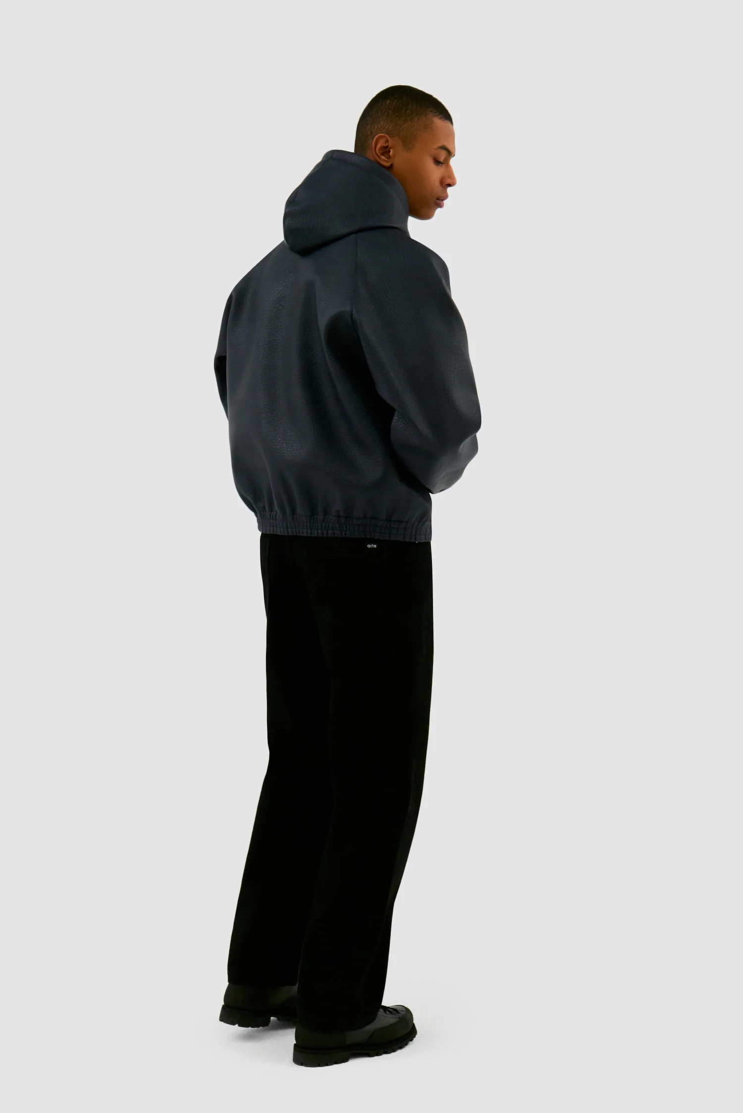 Veste à capuche en cuir - Marine - Image 6