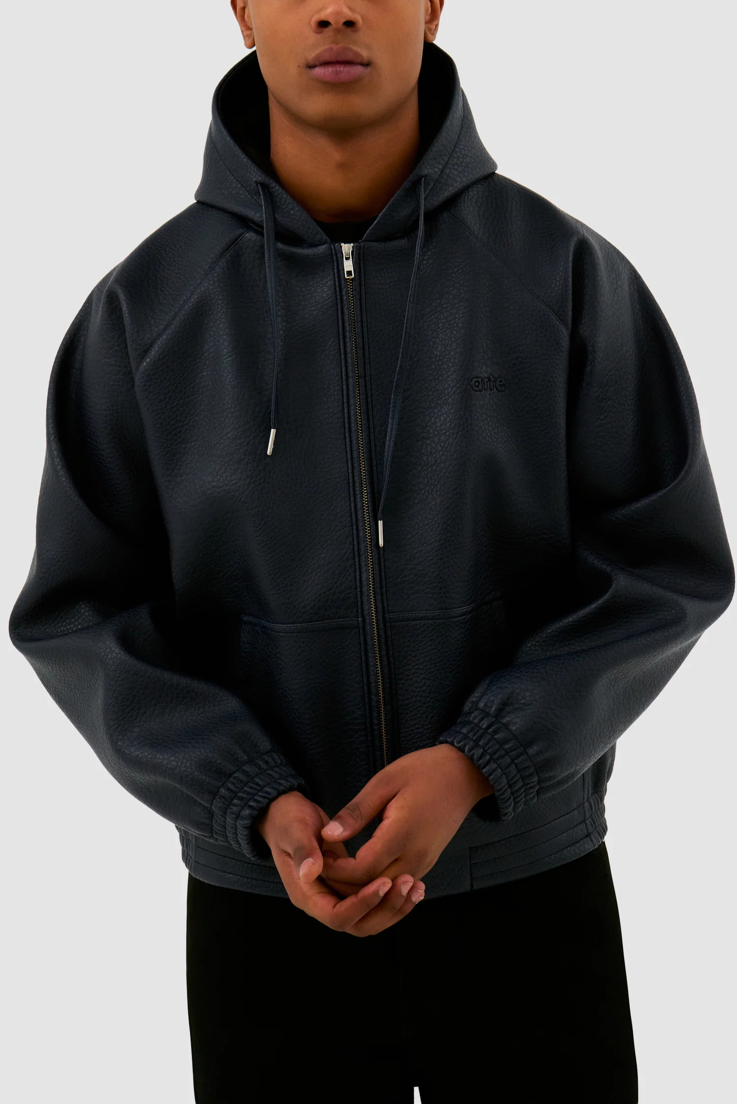 Veste à capuche en cuir - Marine - Image 8