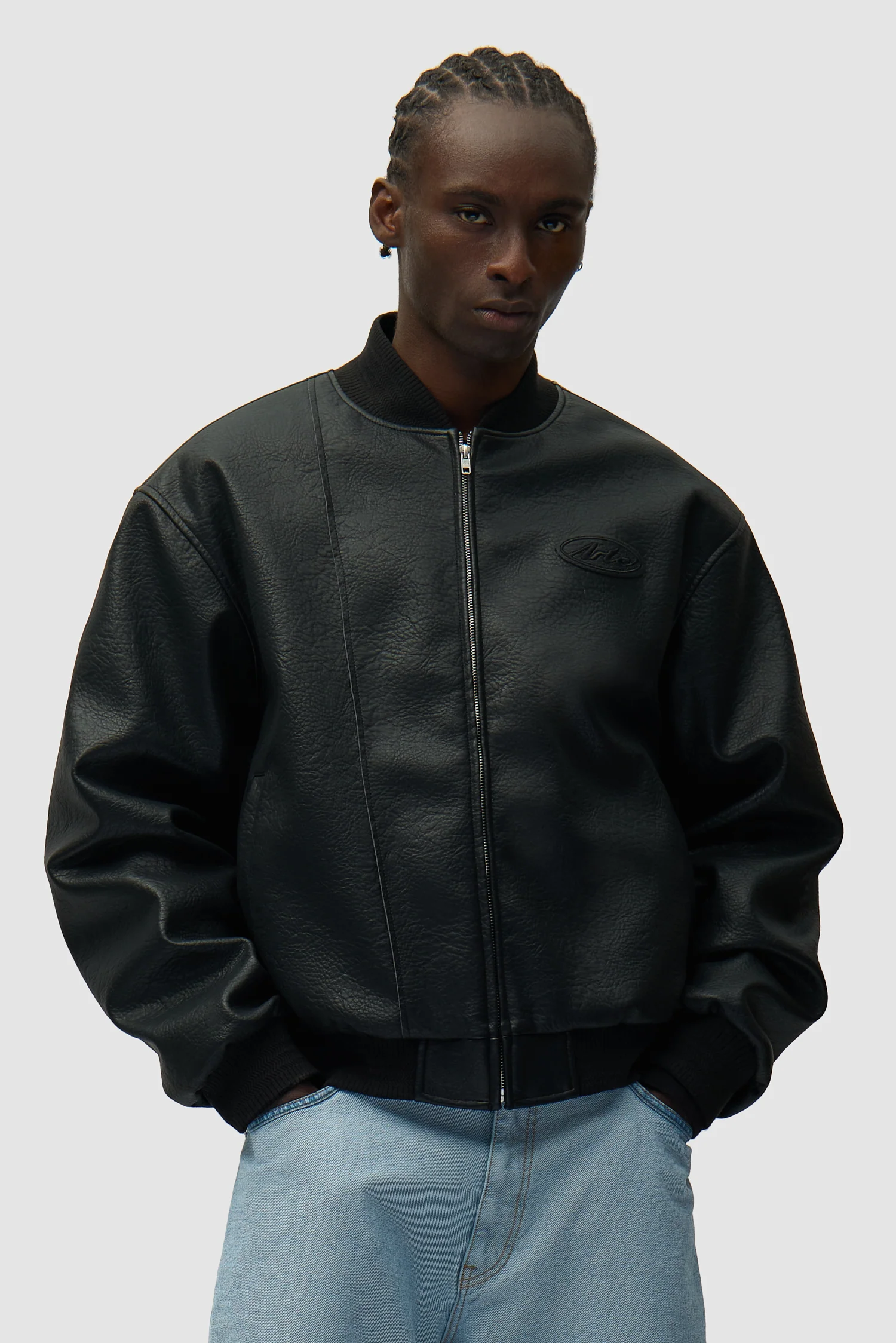 Veste universitaire en cuir - Noir - Image 3