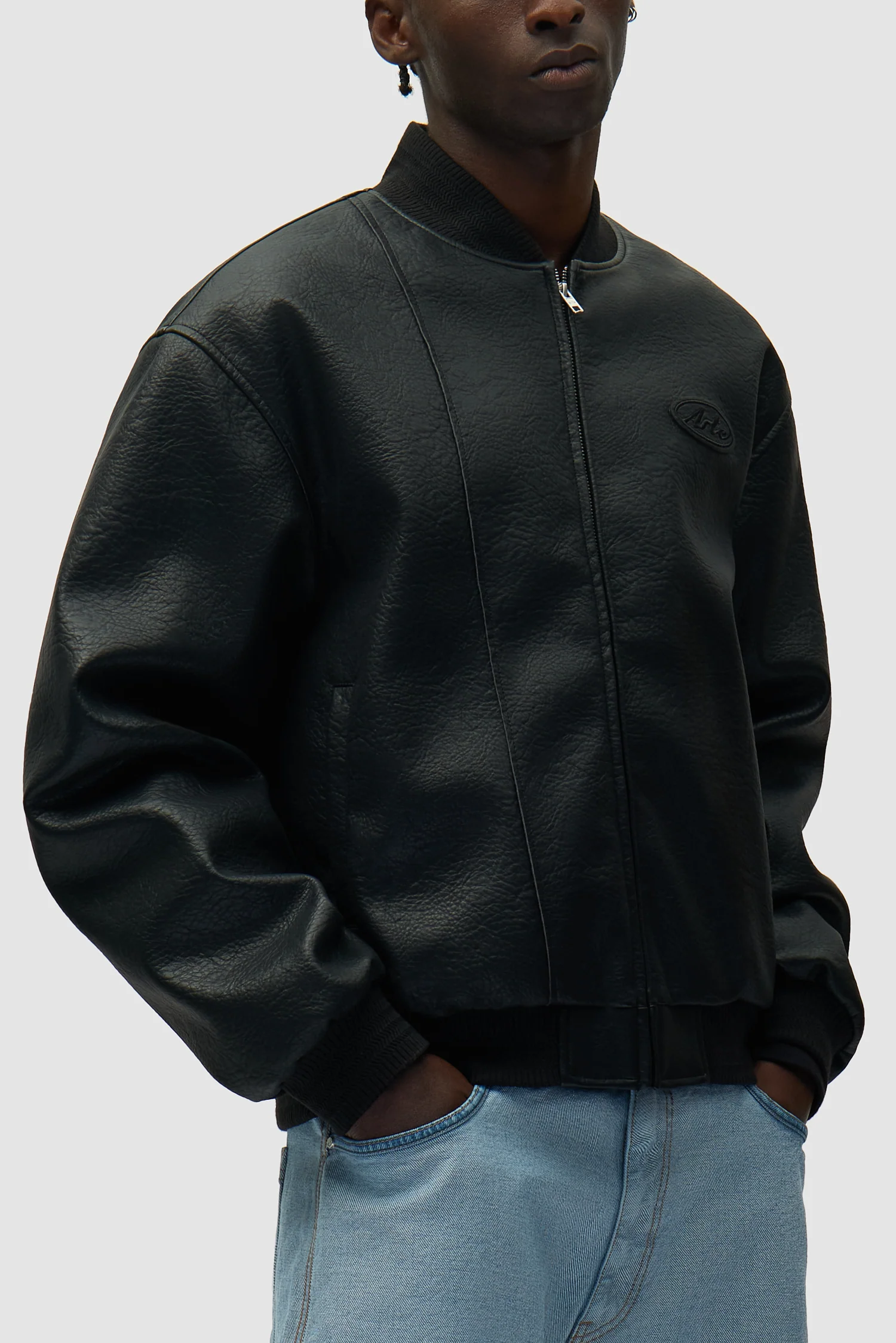 Veste universitaire en cuir - Noir - Image 7