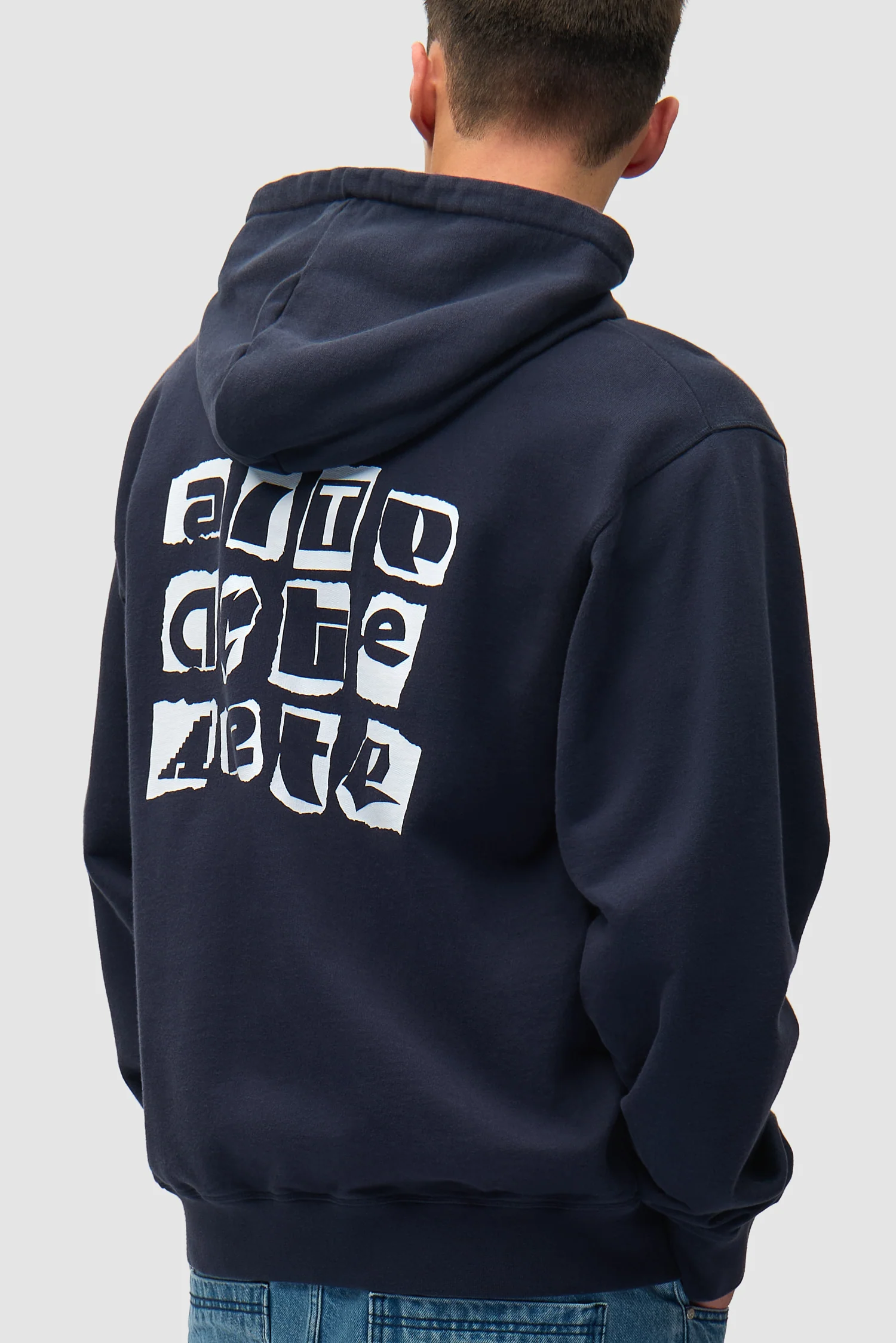 Sweat à capuche avec logo multi-couches dans le dos - Bleu marine - Image 7