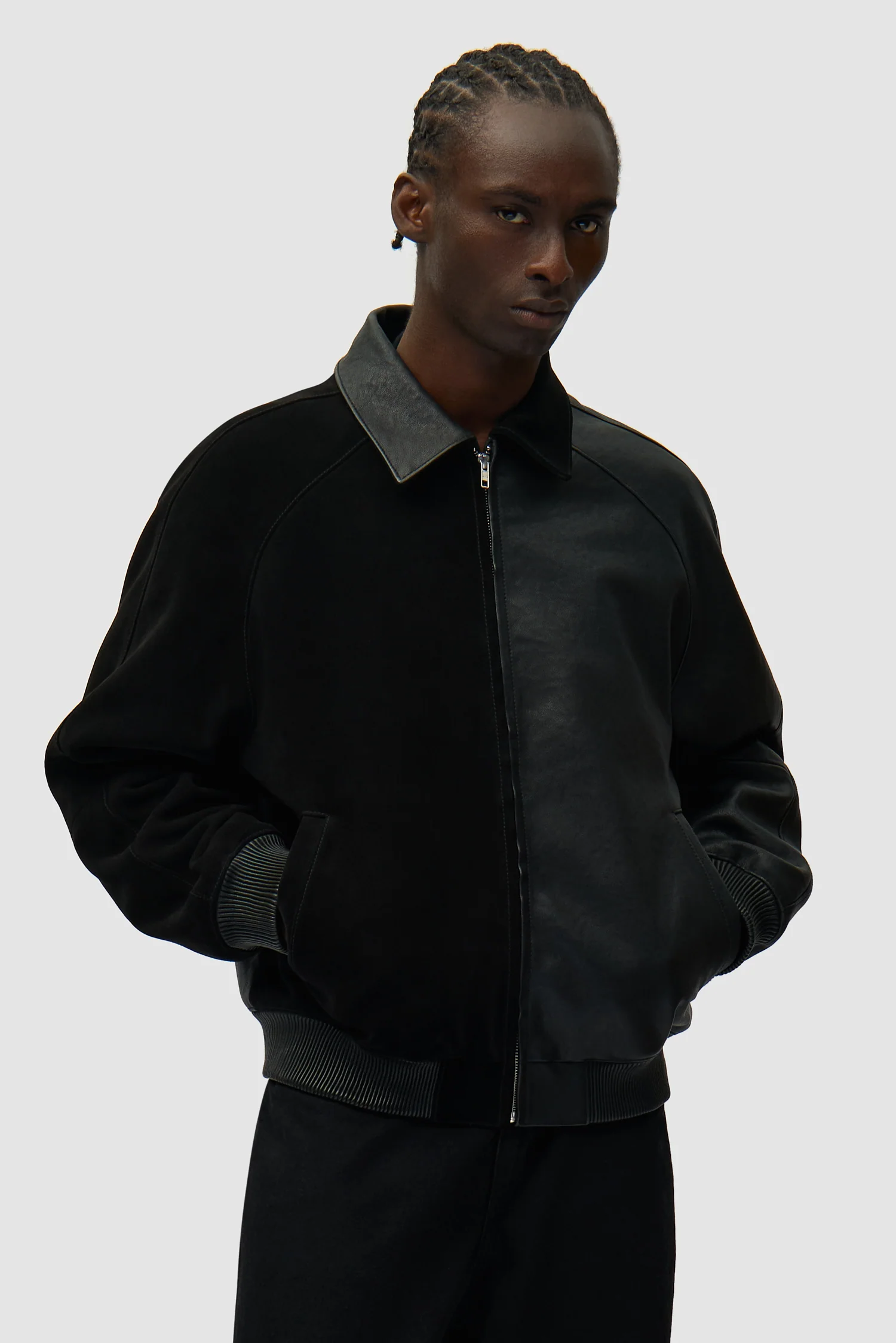 Veste en cuir multi-matières - Noir - Image 3