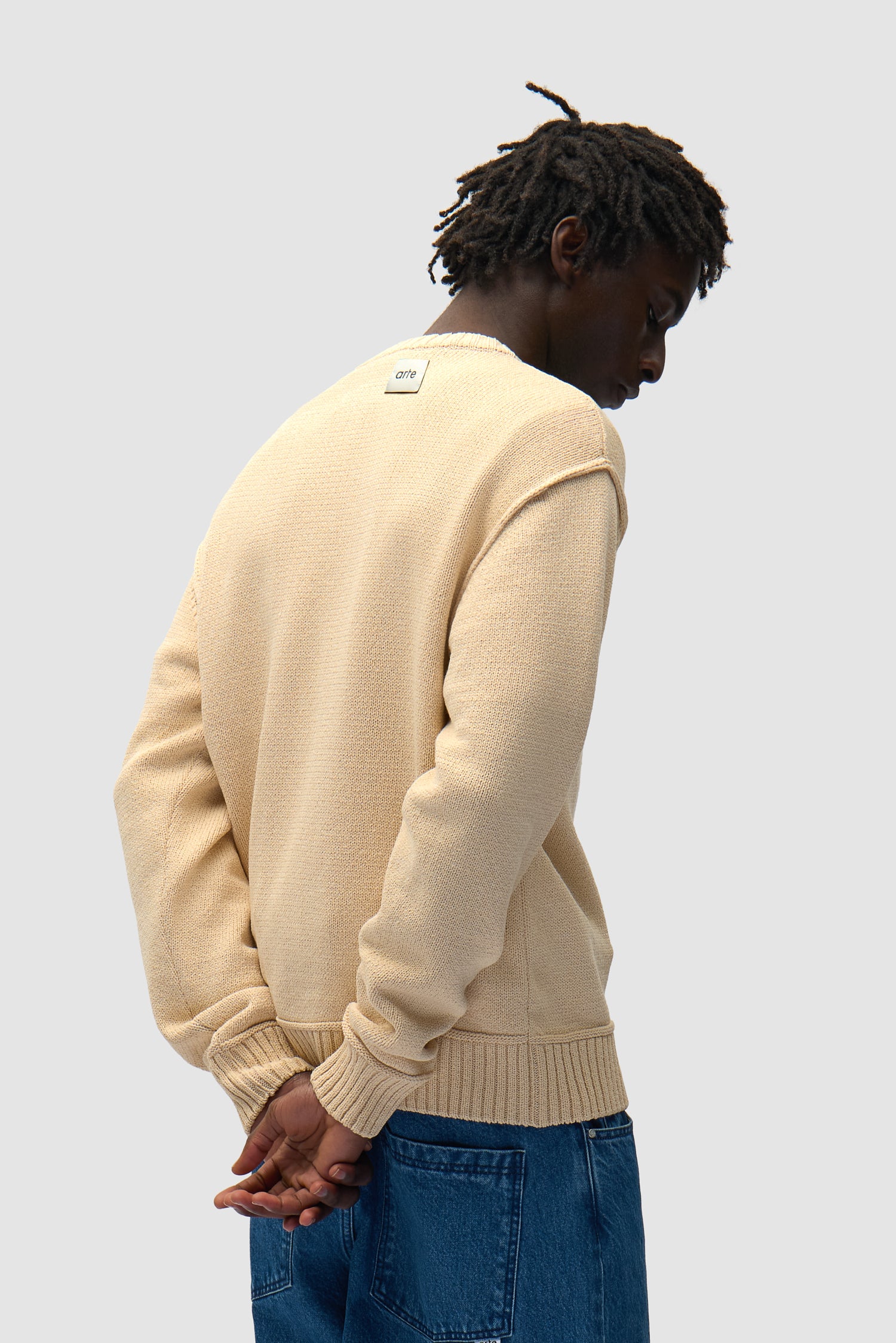Tricot à étiquette réversible - Crème - Image 3