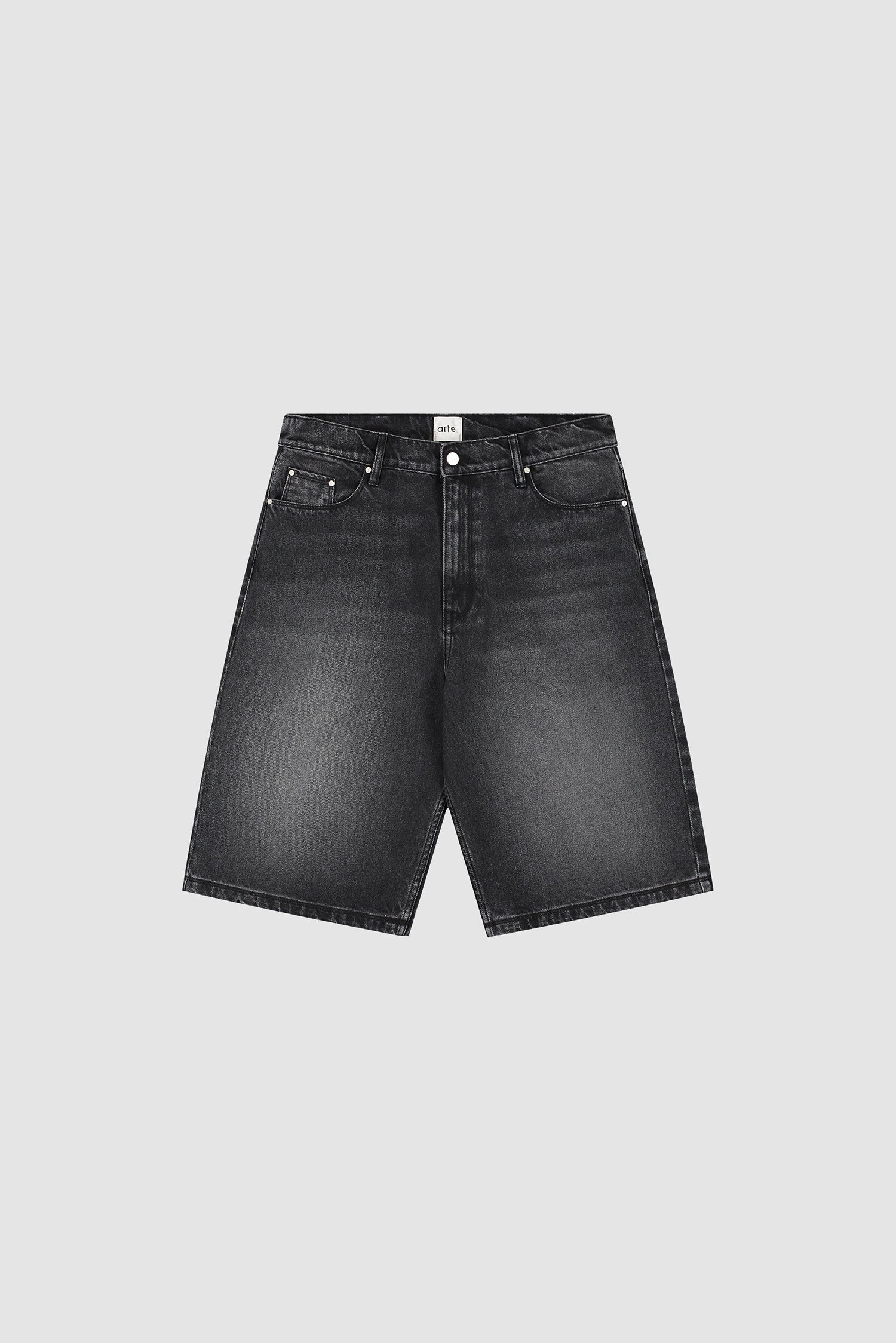 Short en denim à poches rondes - Noir délavé - Image 10
