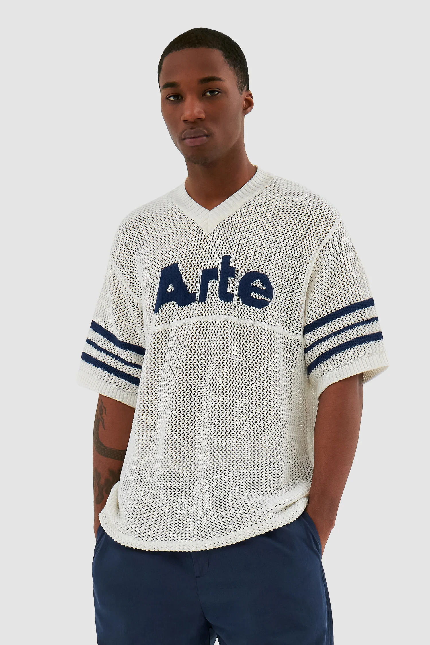 Shane - Chemise à rayures en tricot - Blanc - Image 2