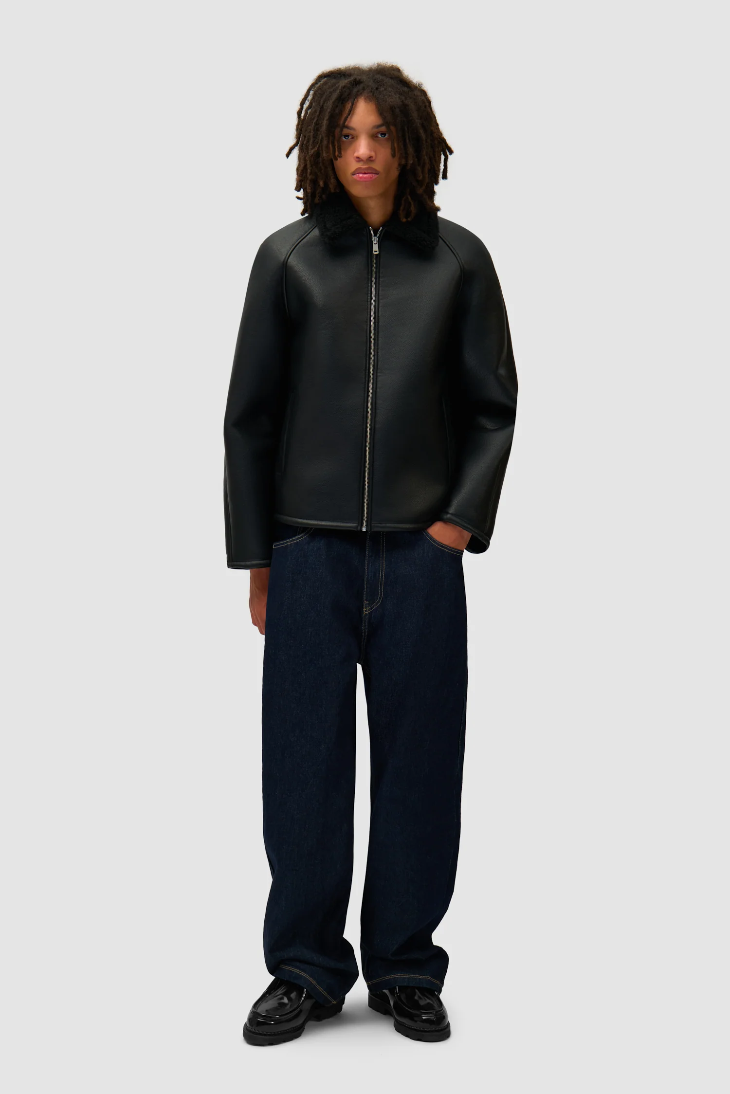 Veste en shearling - Noir - Image 5