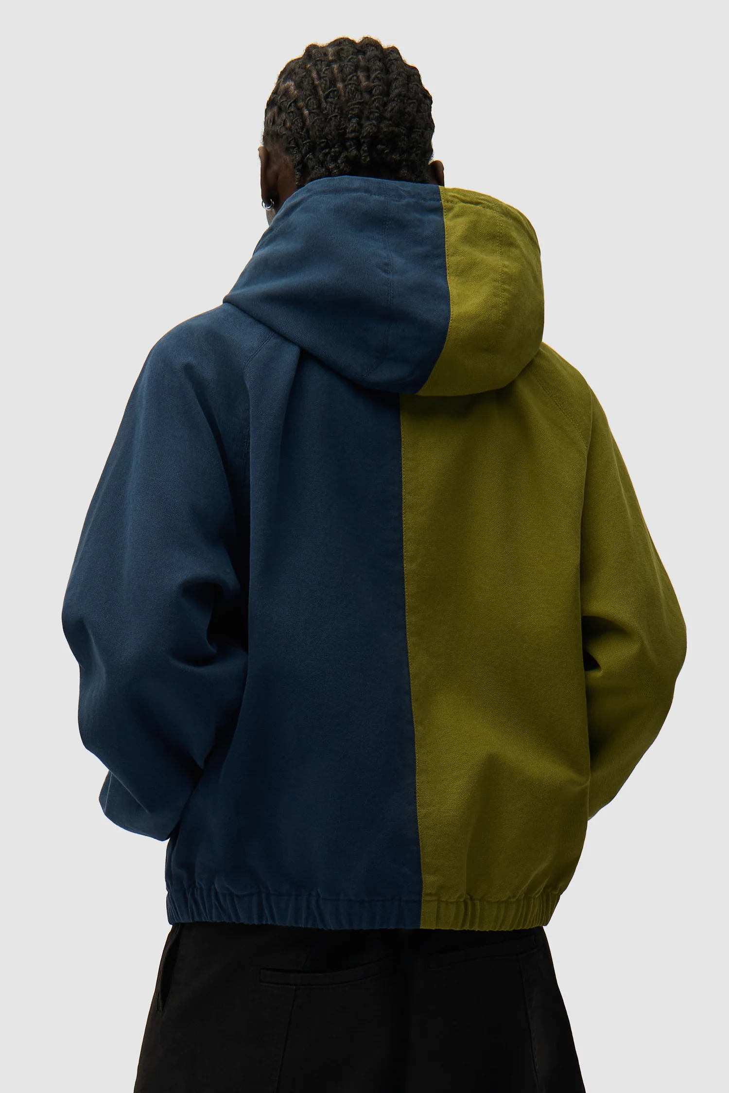 Veste à capuche en toile avec logo divisé - Bleu marine/Vert - Image 3