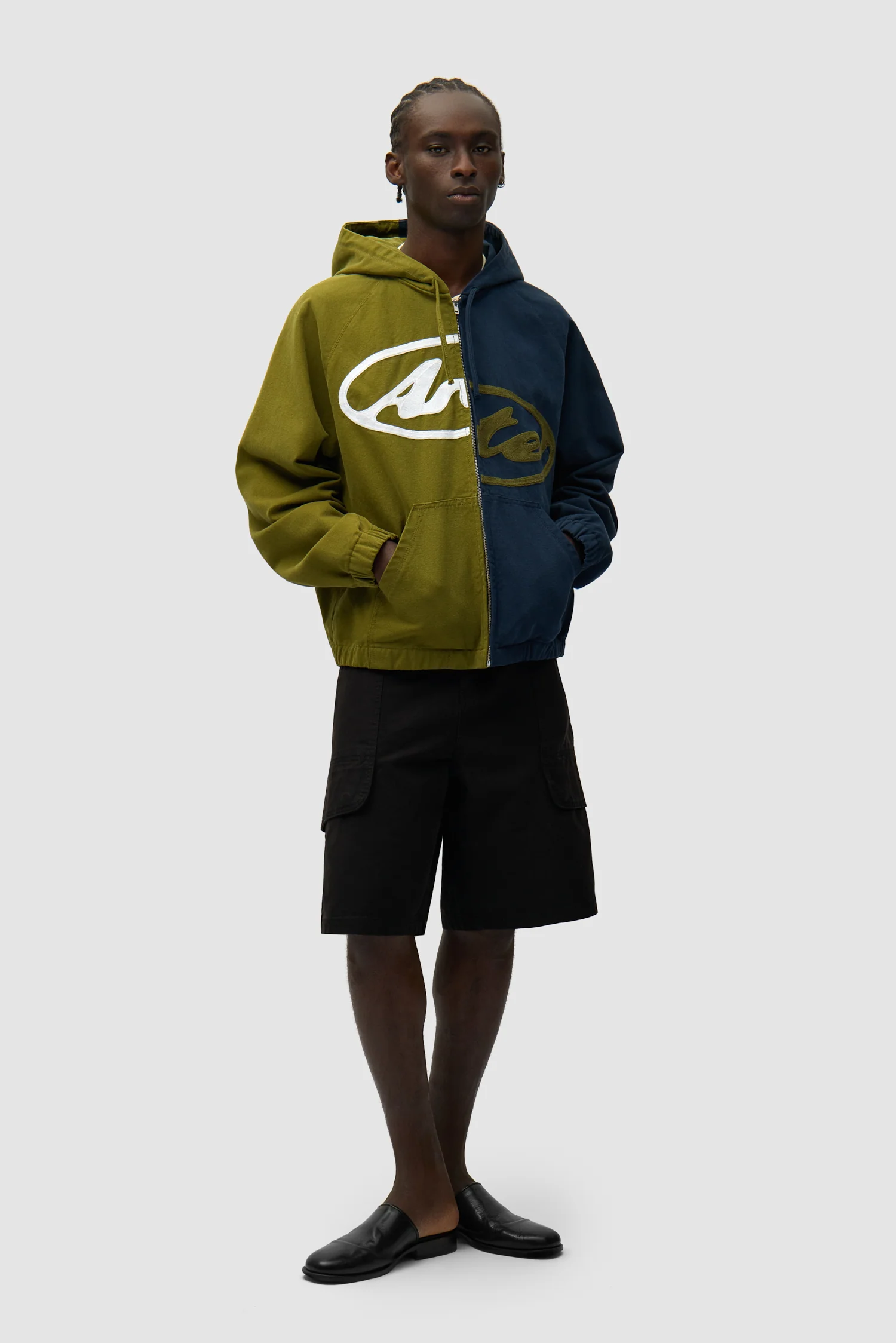 Veste à capuche en toile avec logo divisé - Bleu marine/Vert - Image 4