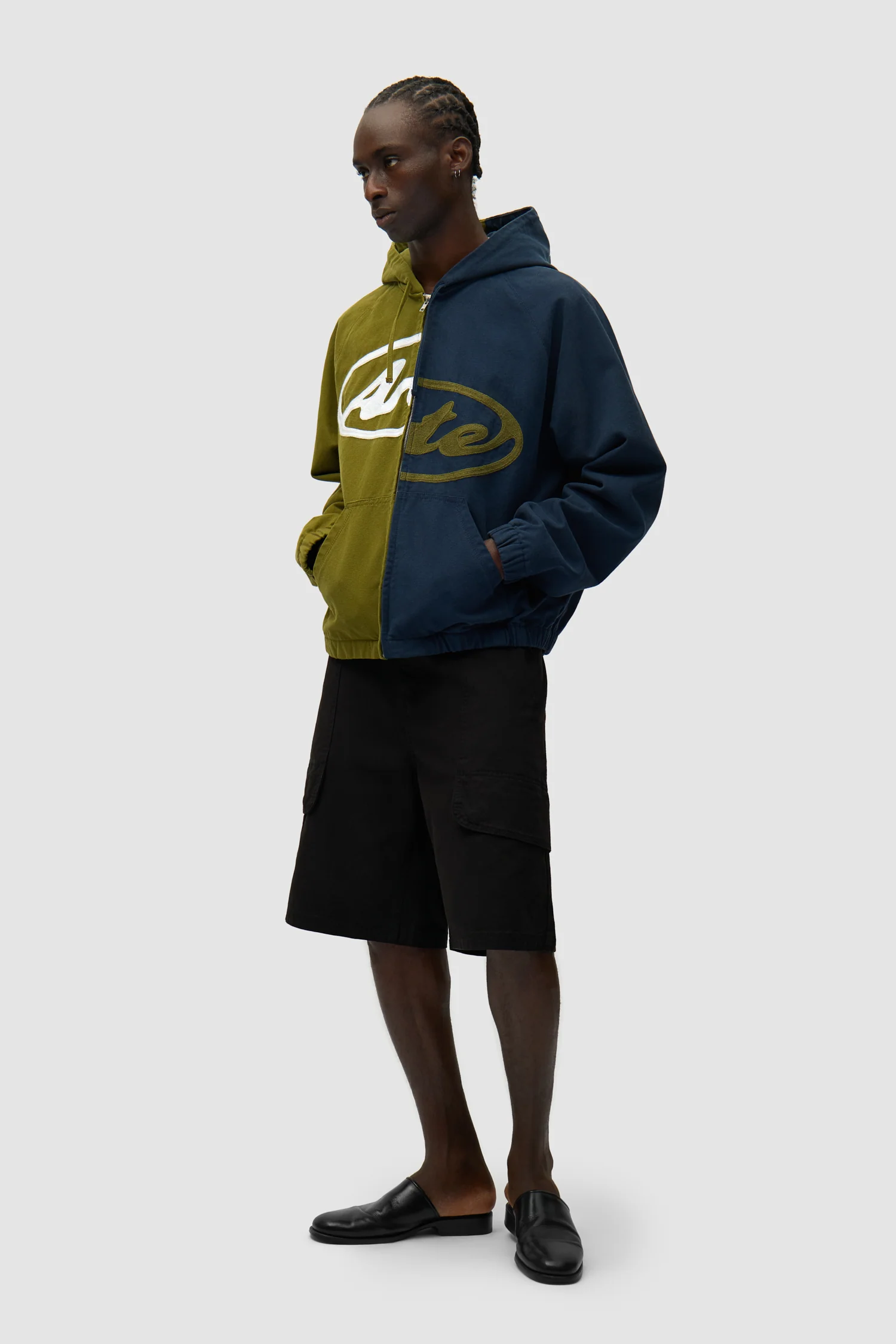 Veste à capuche en toile avec logo divisé - Bleu marine/Vert - Image 5