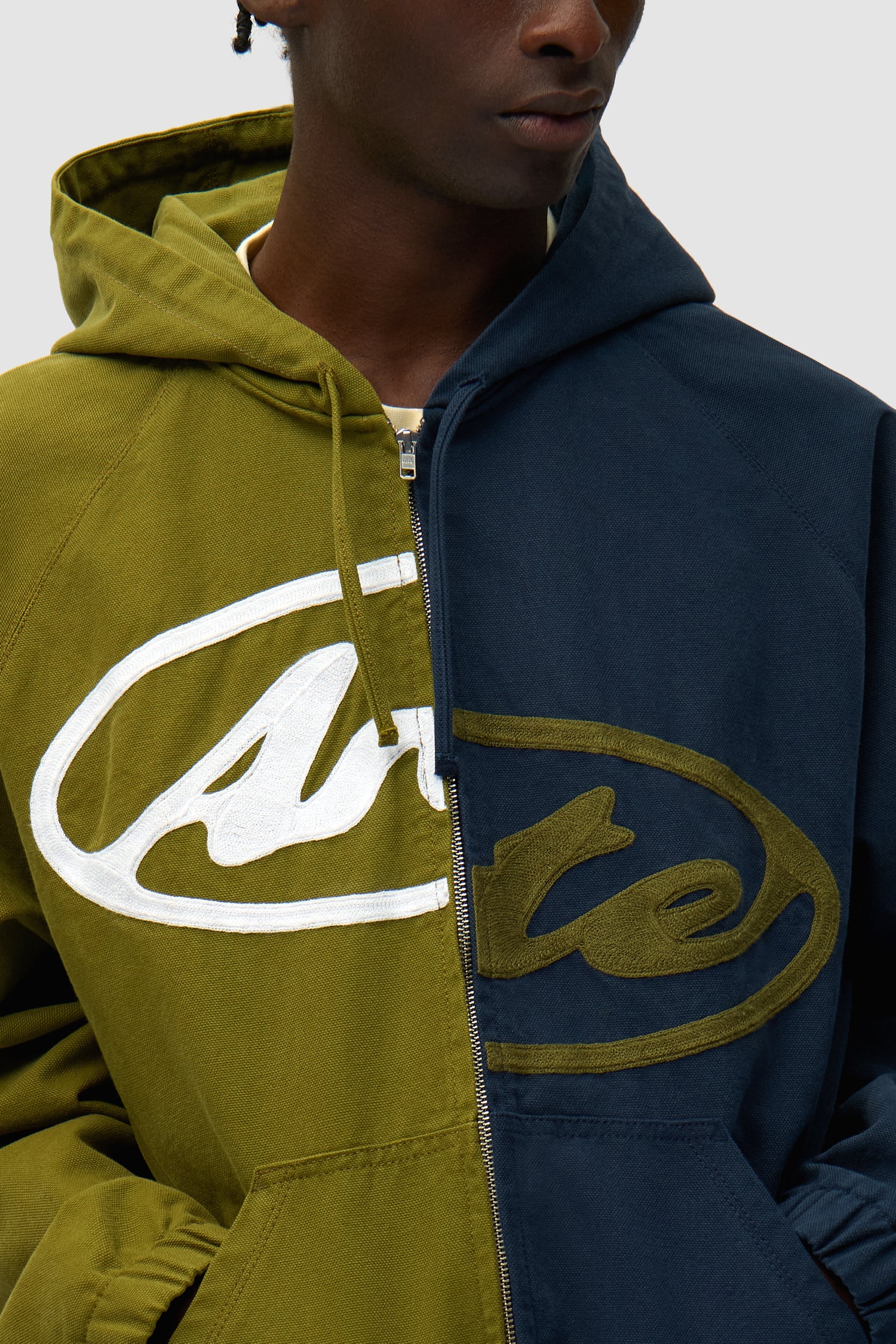 Veste à capuche en toile avec logo divisé - Bleu marine/Vert - Image 8