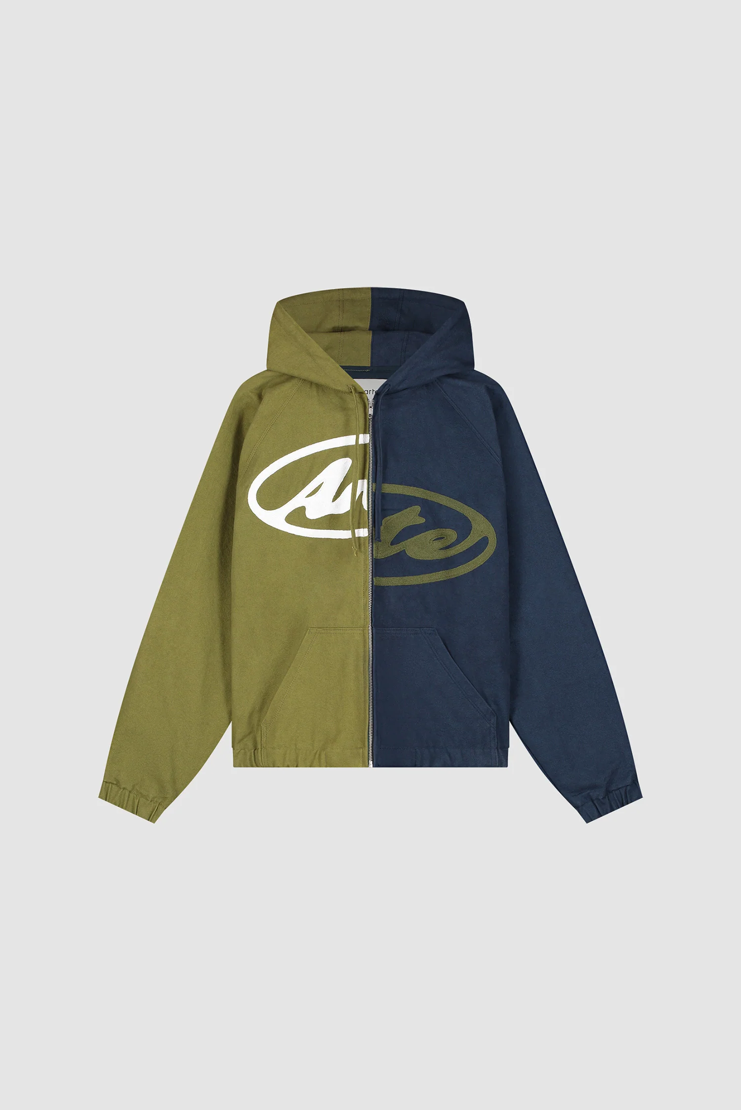Veste à capuche en toile avec logo divisé - Bleu marine/Vert - Image 9