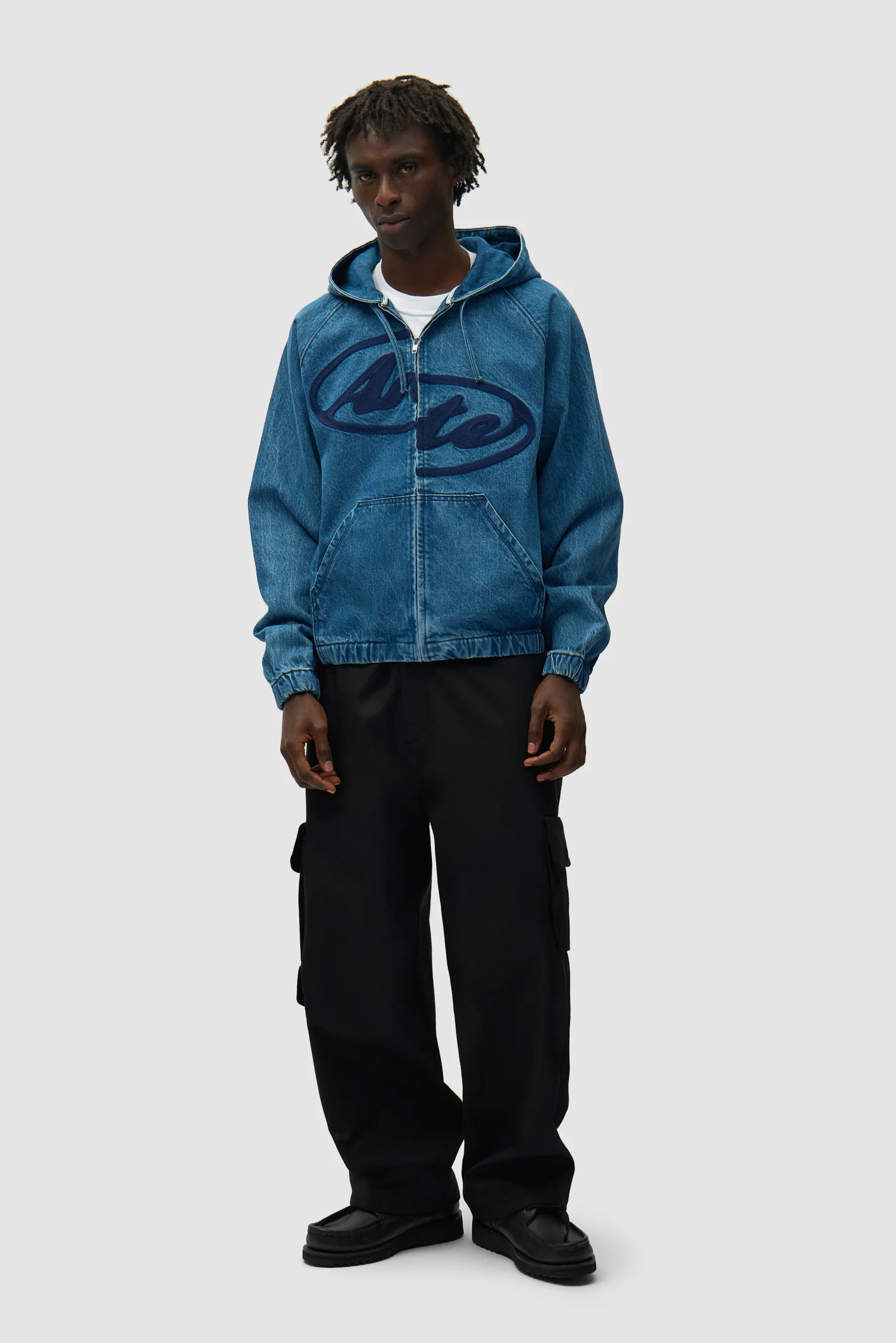 Veste à capuche en denim Split Logo - Bleu marine - Image 4