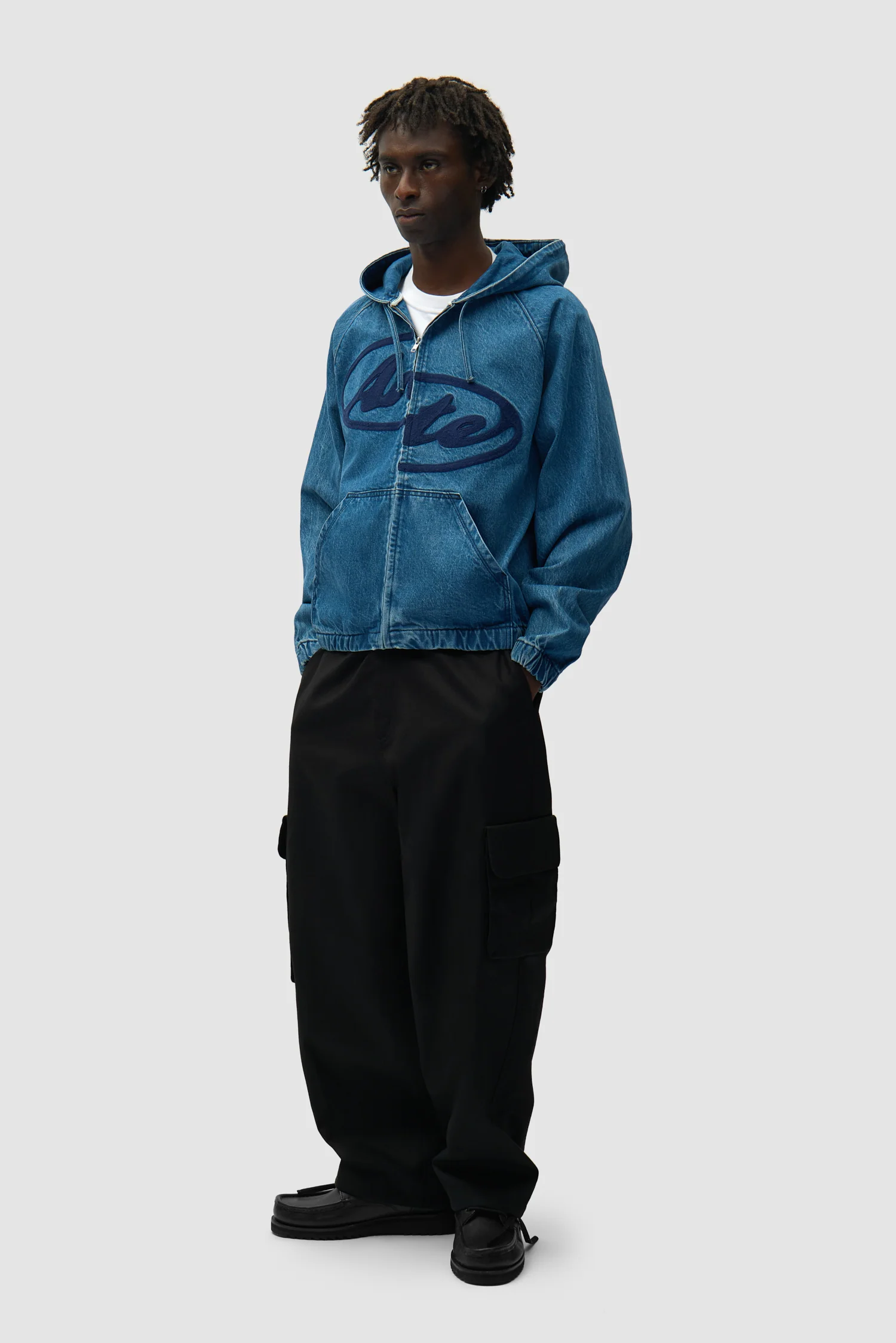 Veste à capuche en denim Split Logo - Bleu marine - Image 5