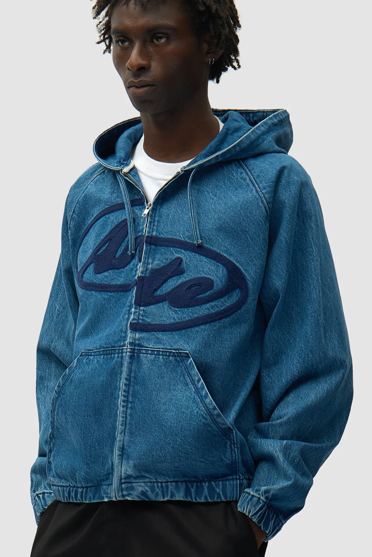 Veste à capuche en denim Split Logo - Bleu marine - Image 7
