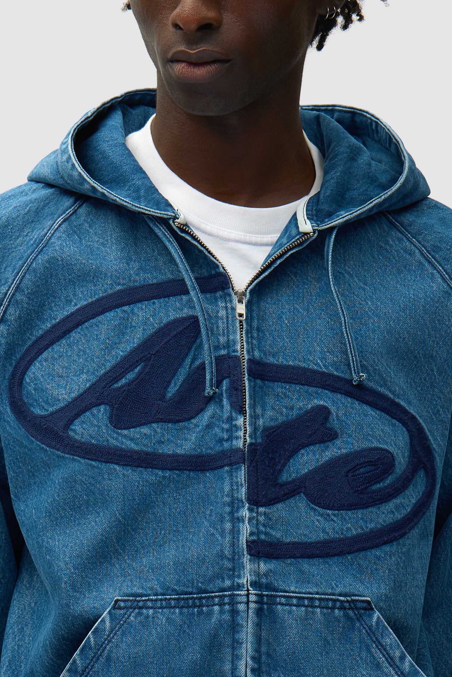 Veste à capuche en denim Split Logo - Bleu marine - Image 8
