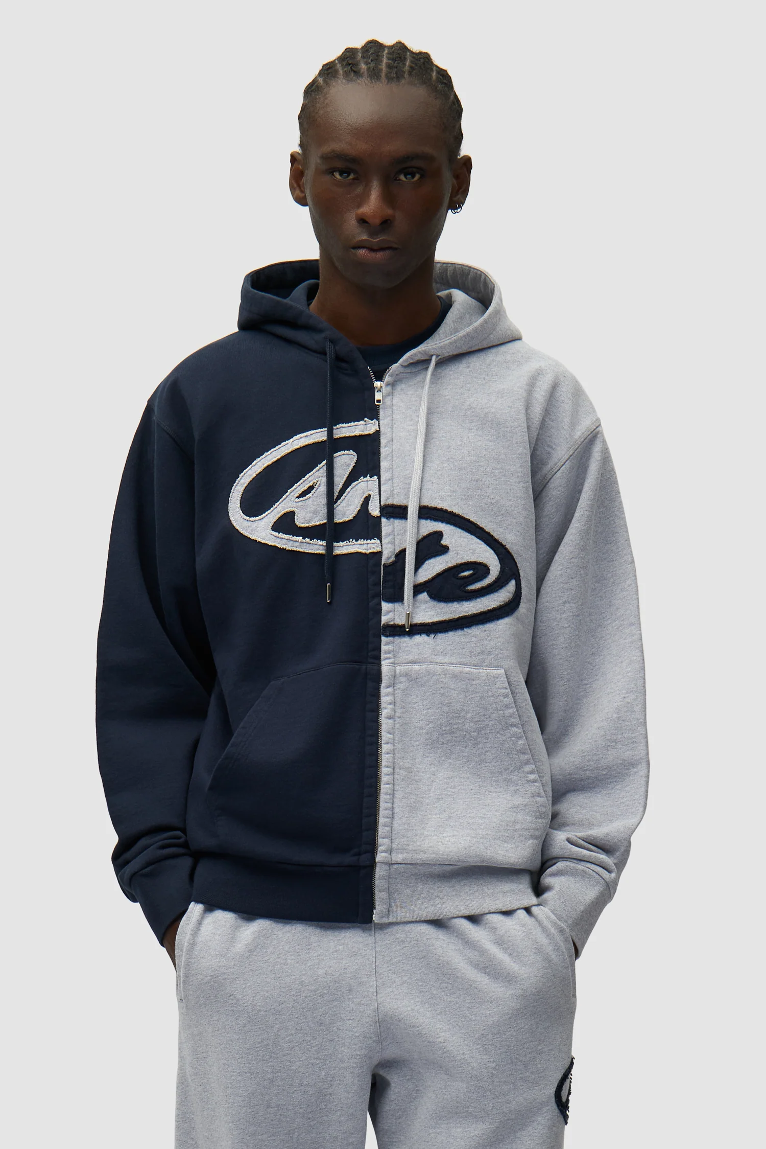 Sweat à capuche zippé Split Patch - Gris/Bleu marine - Image 2