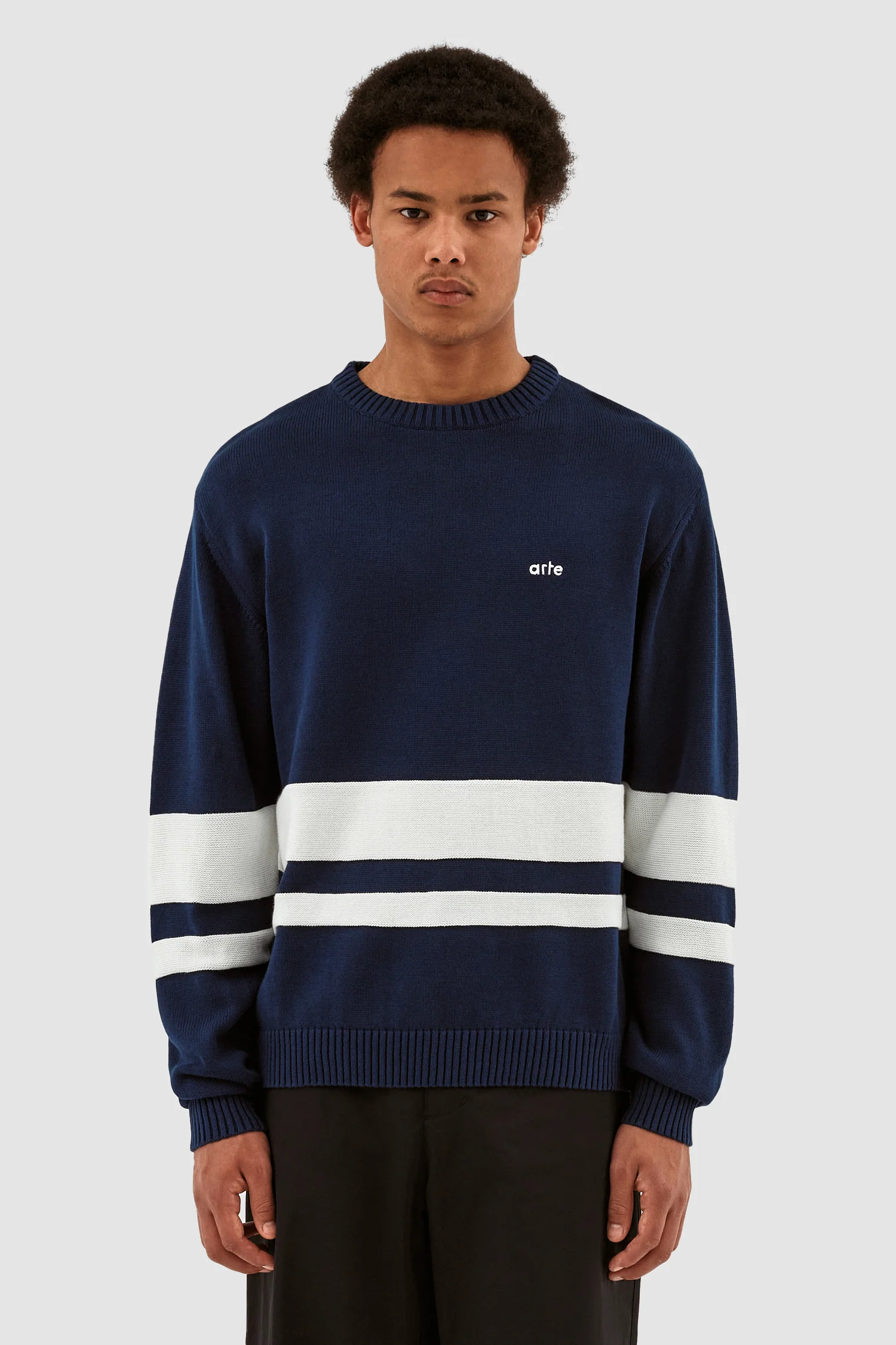Pull en tricot rayé - Navy/White