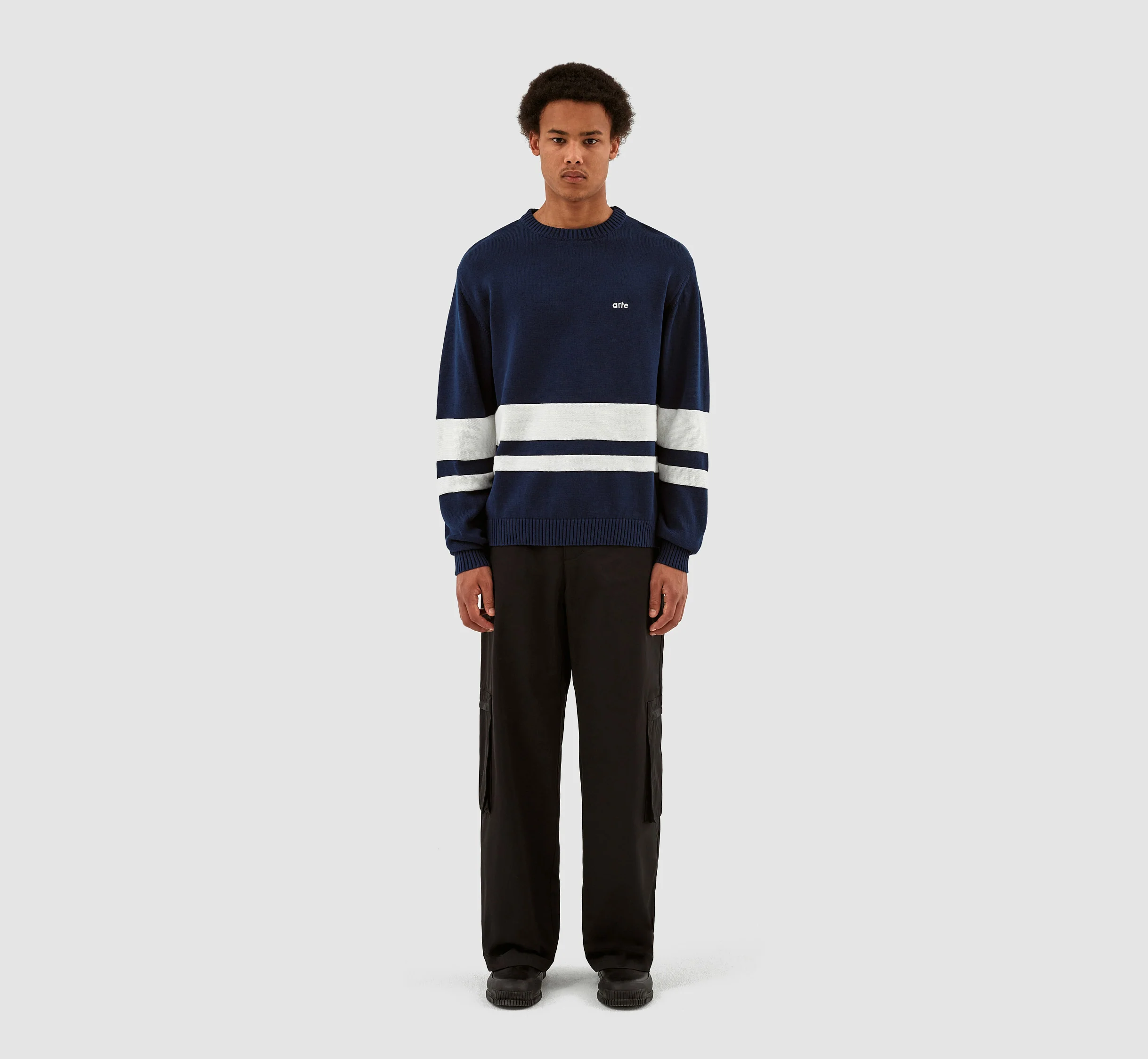 Pull en tricot rayé - Navy/White - Image 3