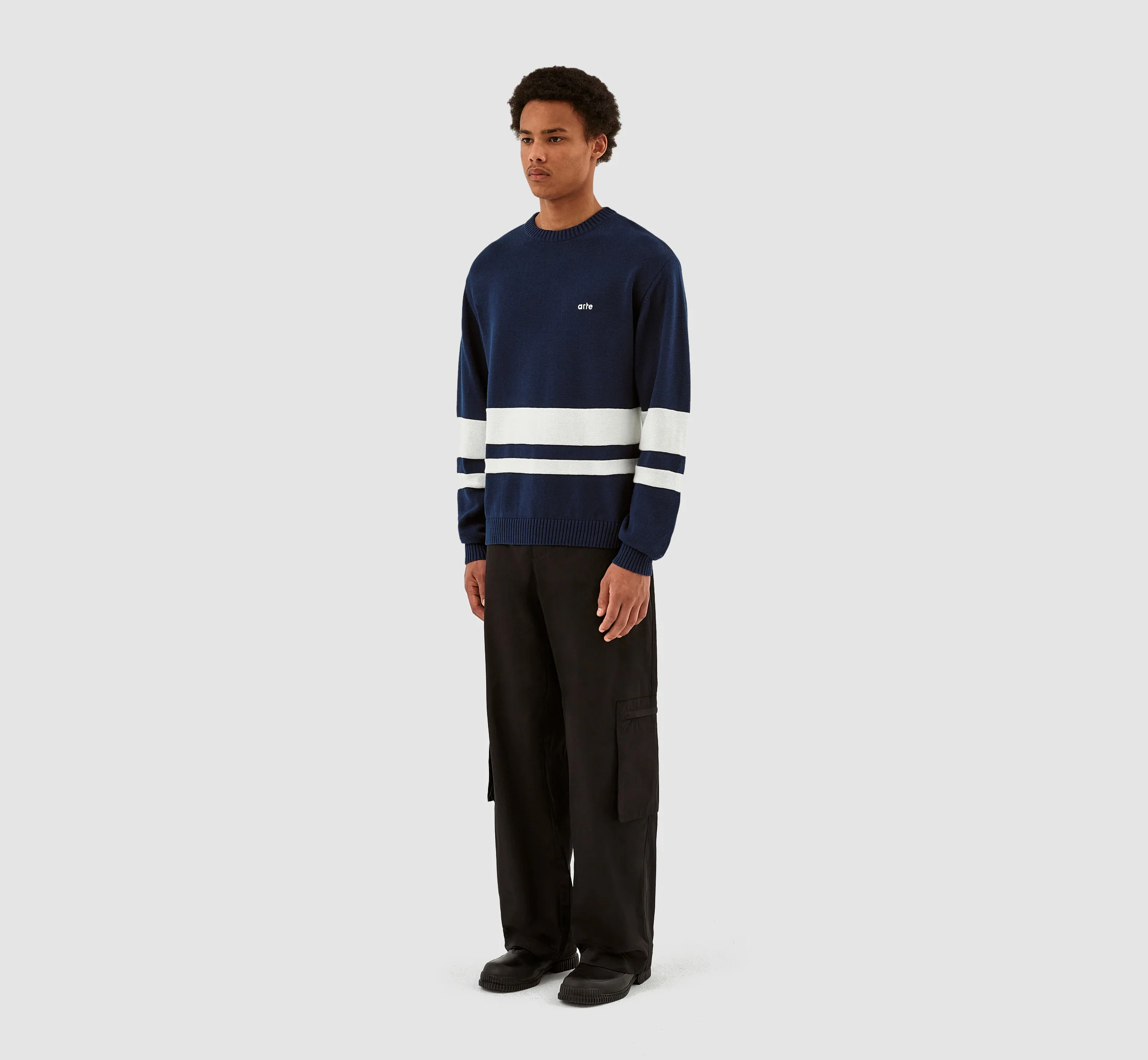 Pull en tricot rayé - Navy/White - Image 4