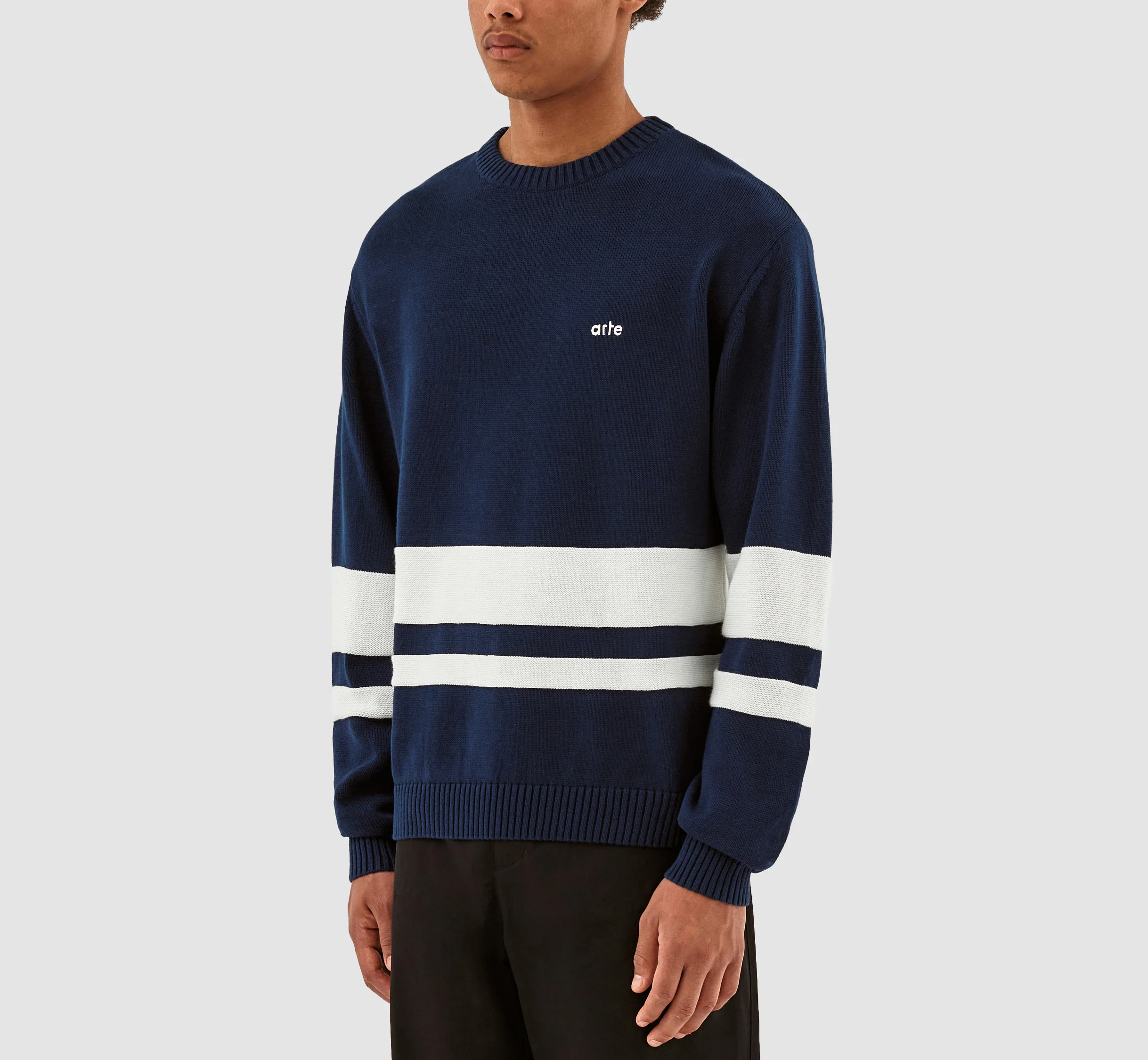 Pull en tricot rayé - Navy/White - Image 6